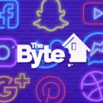 Neon social media icons with blue layover and BYTE logo.