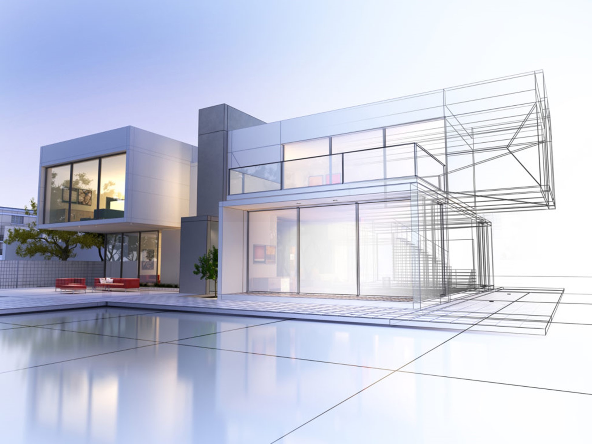 Rendering of a modern home.