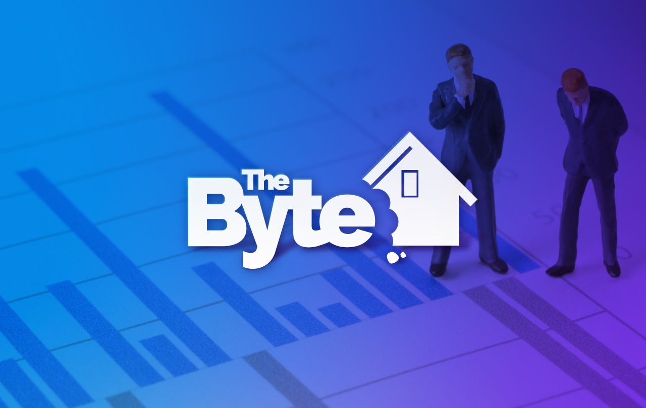 Byte logo with toy men in front of statistics.