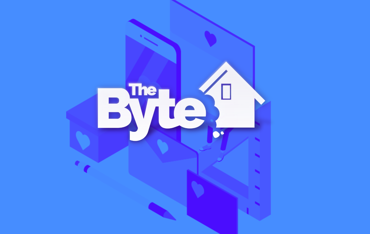 Isometrics of a cell phone, ruler, letter, depicting digital marketing with the BYTE logo over it.