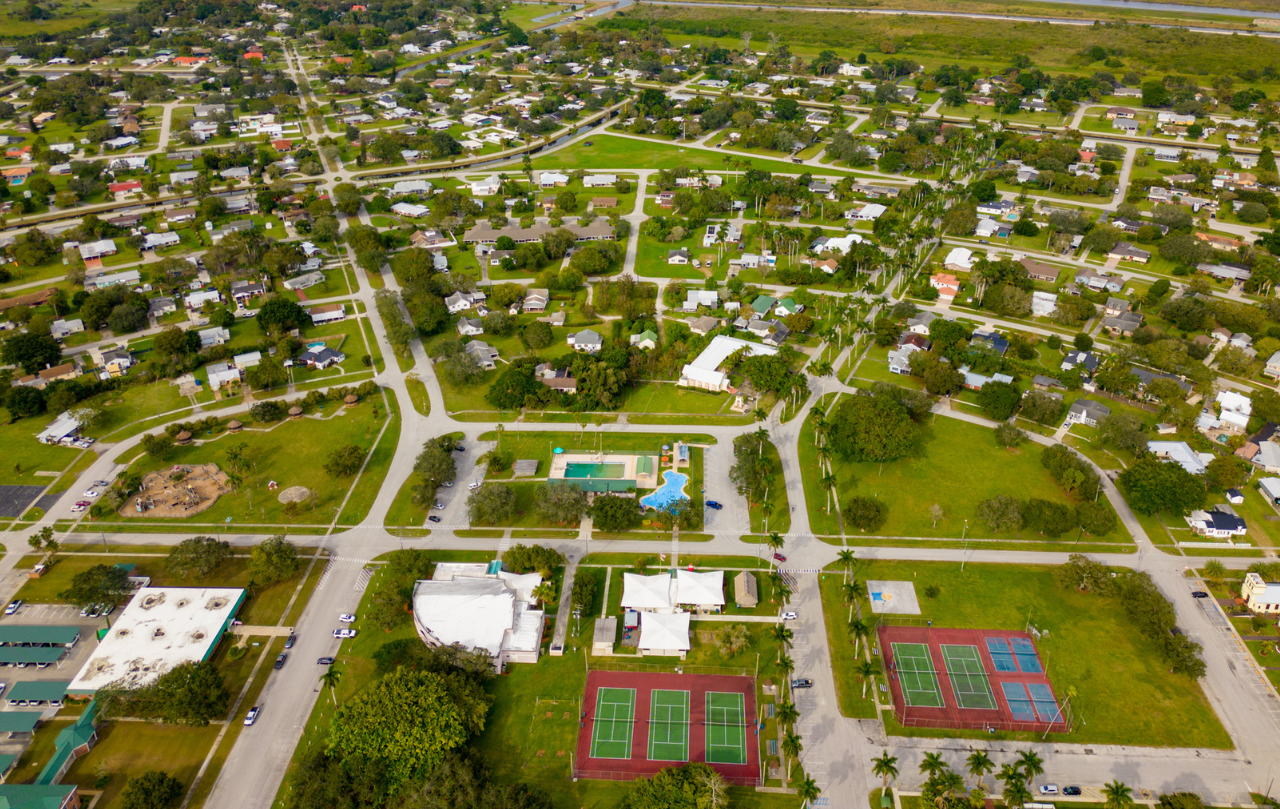 Drone image of the amenities at a new home community.