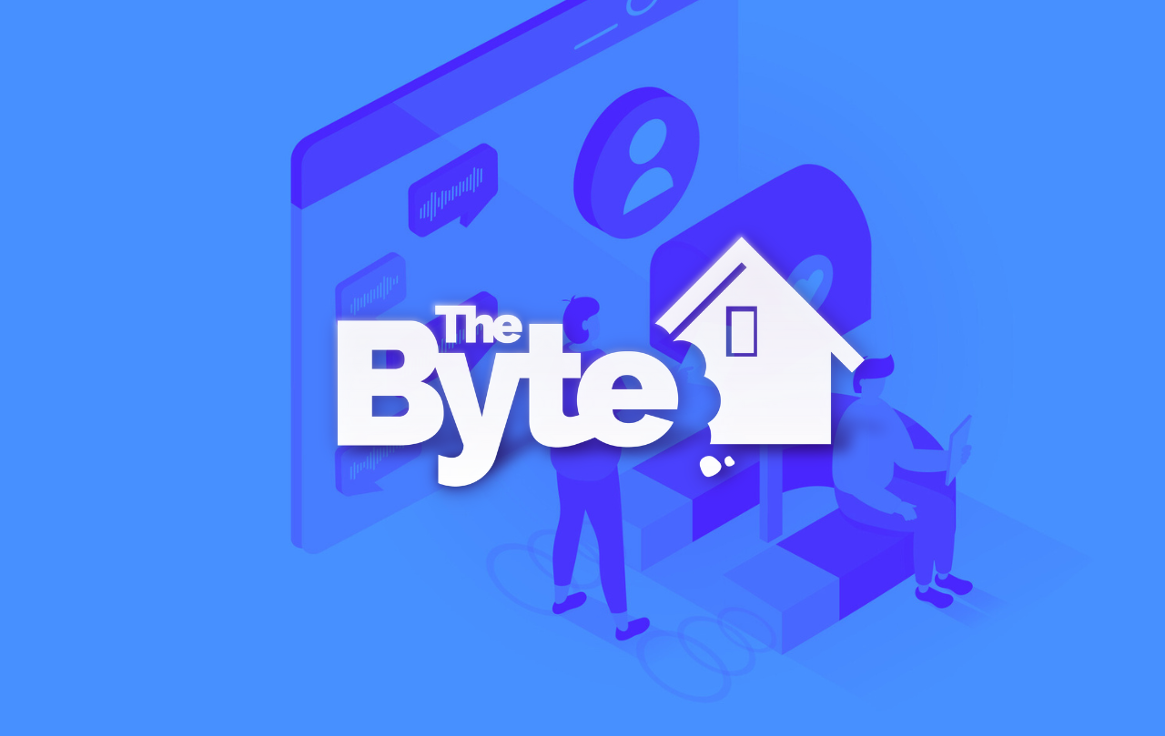 Isometrics of the different social media elements like engagement and direct messaging. The BYTE logo in front of the image.