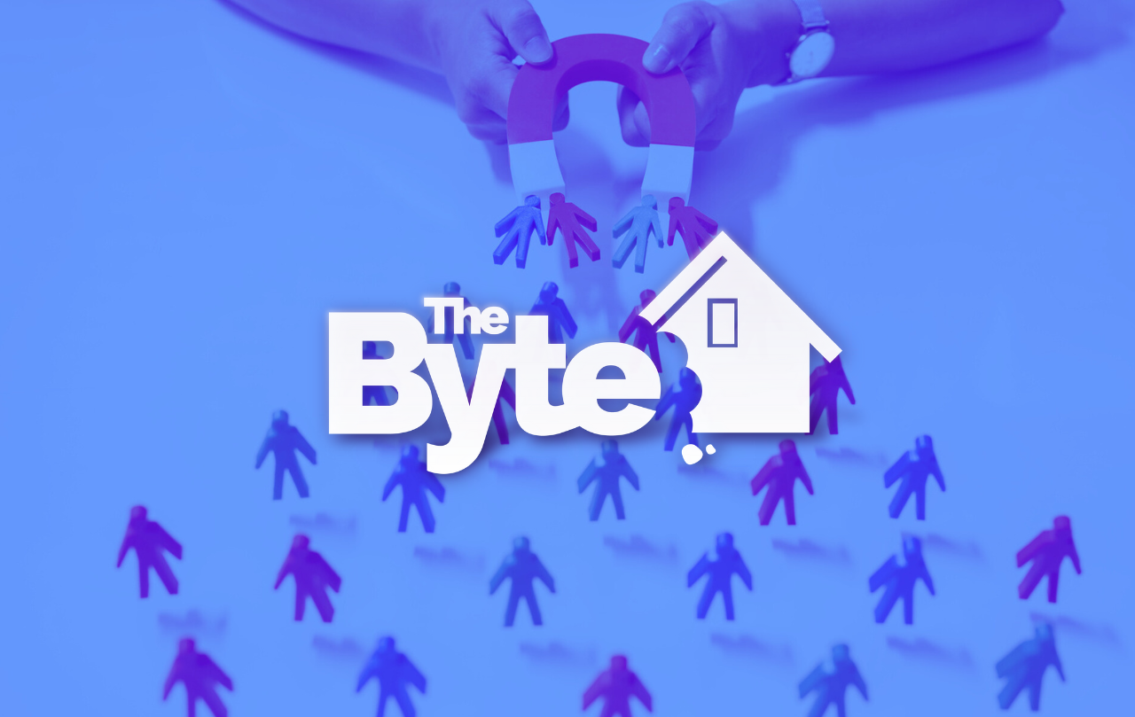 An image of magnet being held collecting tiny people figures. The BYTE logo overlaying it.