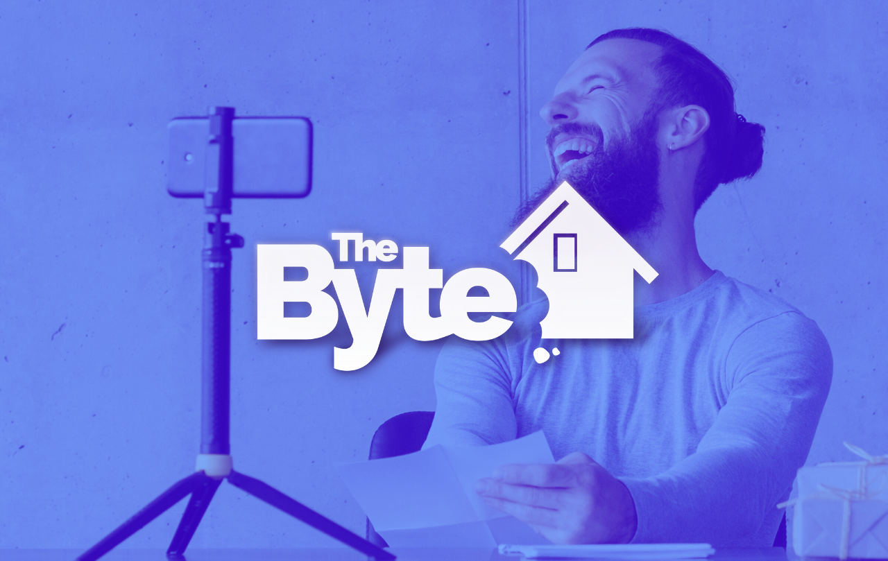Image of a man filming with horizontal phone on a tripod. The BYTE logo is overlaying the image.