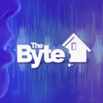 A close-up image of person mouth and nose with sound waves. The BYTE logo and blue hue is overlayed on the image.